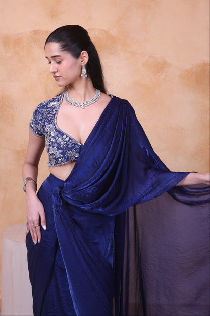 Blue Draped saree set