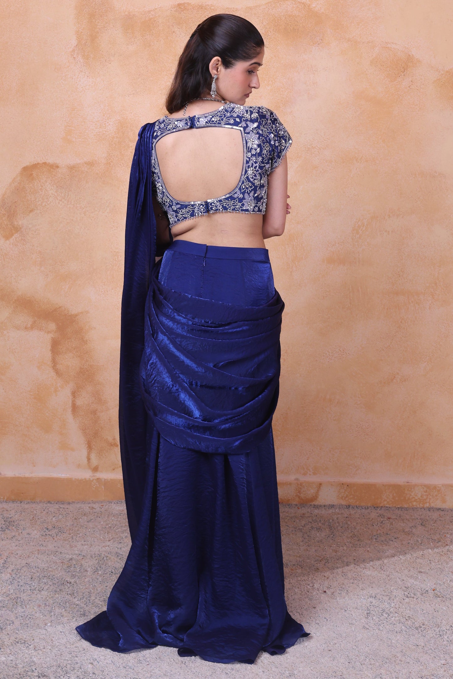 Blue Draped saree set
