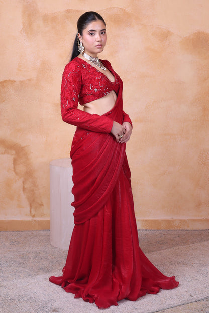 Red draped saree