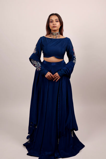 Blue blouse with lehenga set