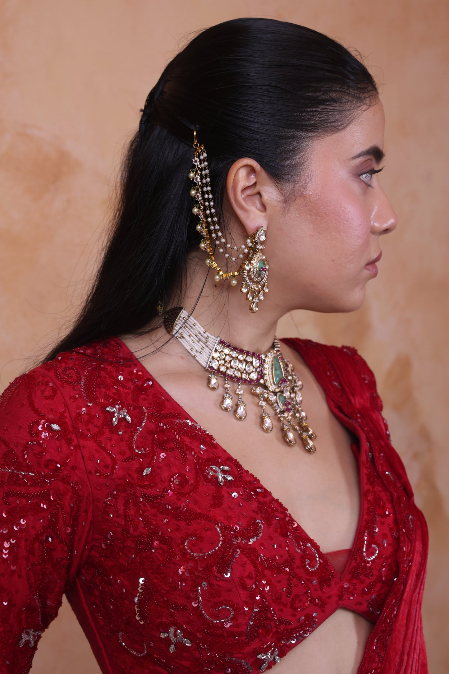 Red draped saree