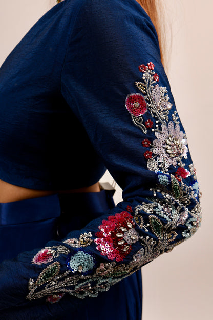 Blue blouse with lehenga set
