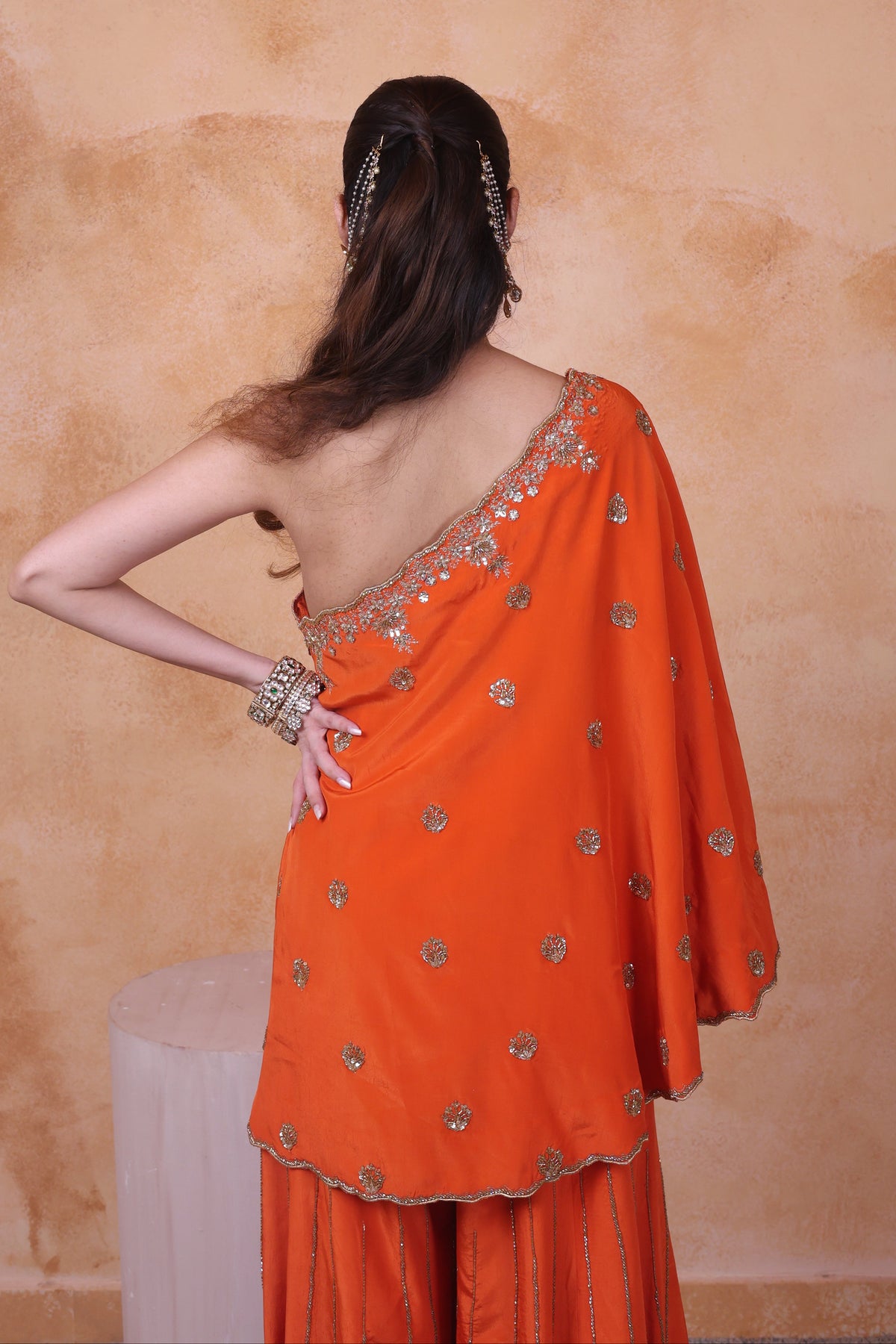 Orange One Shoulder Sharara set