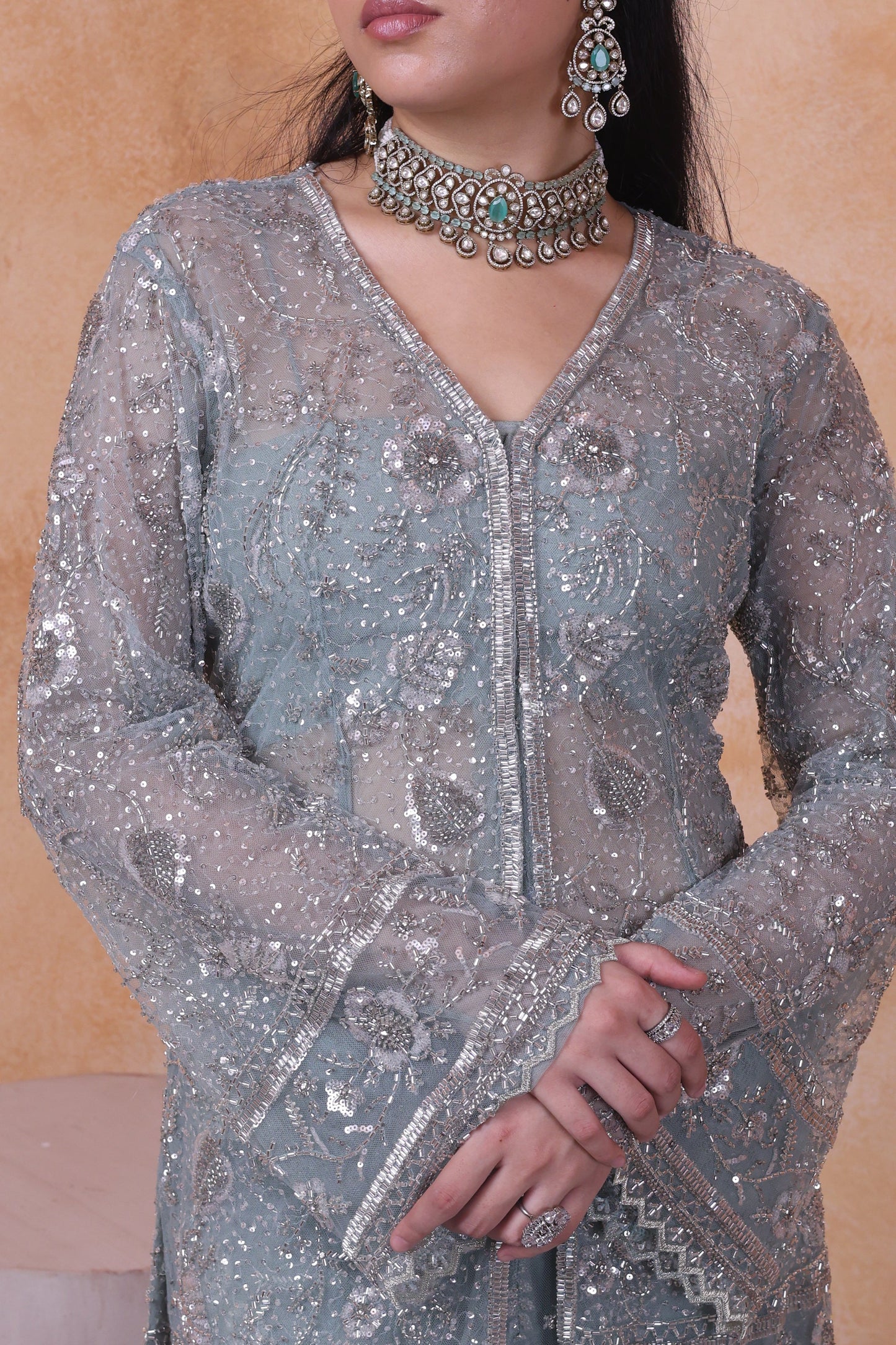 Green sharara set