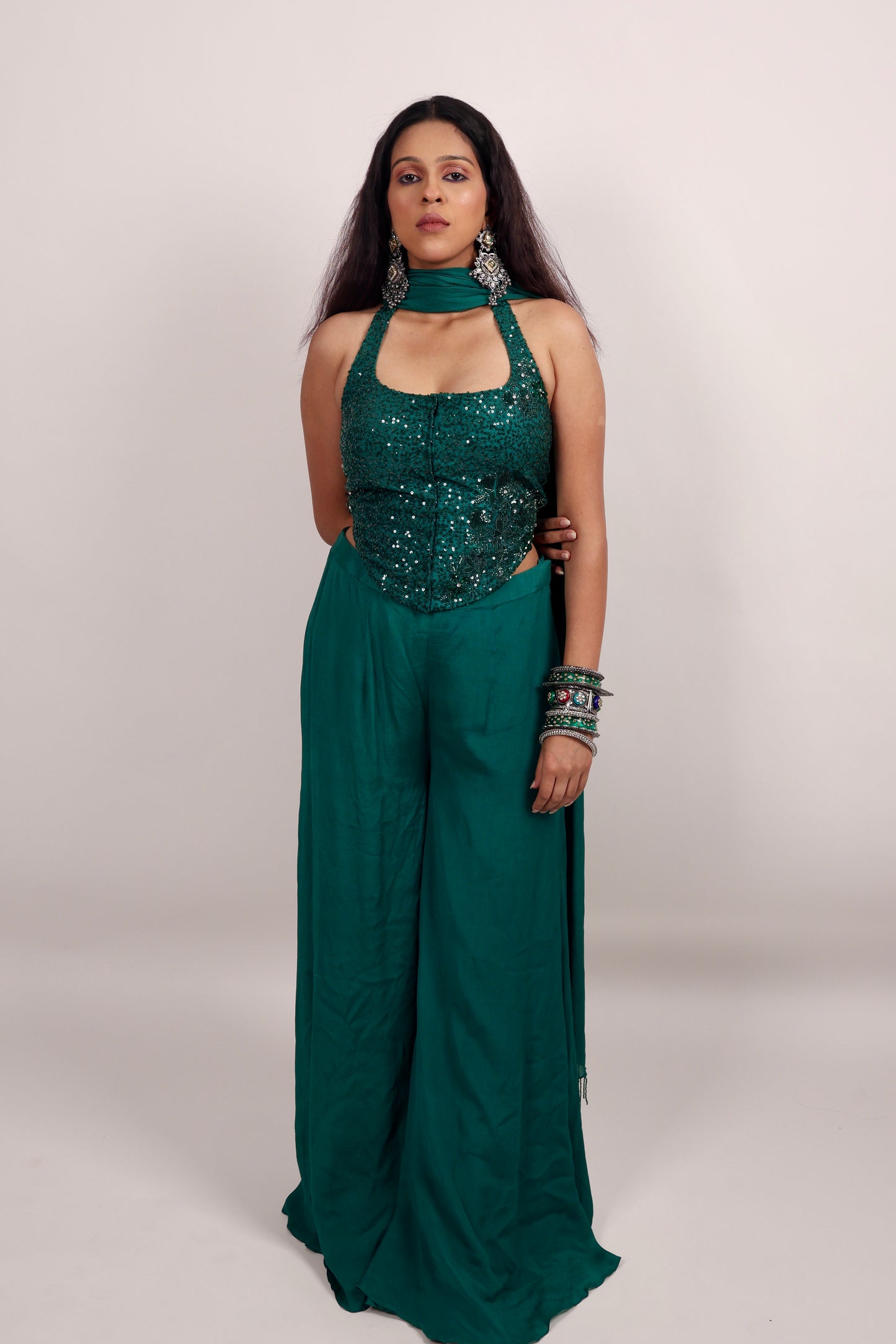 Green corset with pants