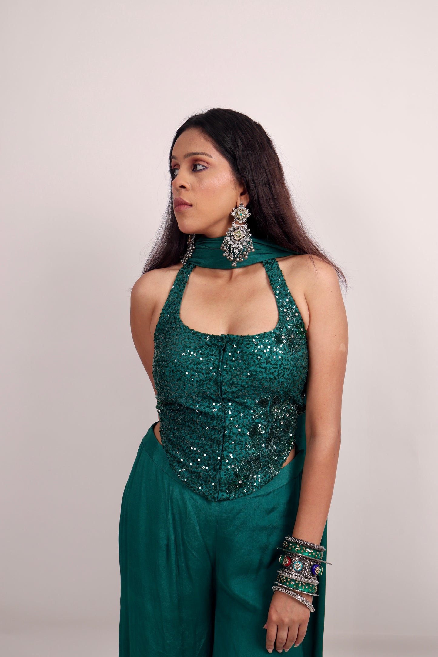 Green corset with pants