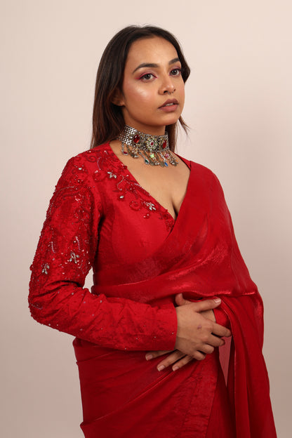 Red saree with blouse