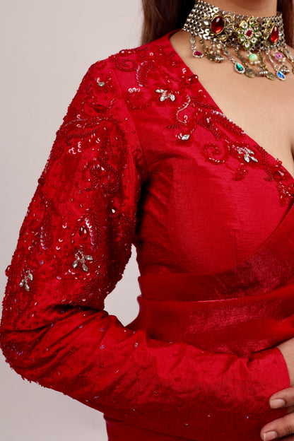 Red saree with blouse