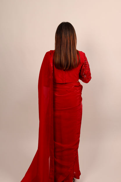 Red saree with blouse