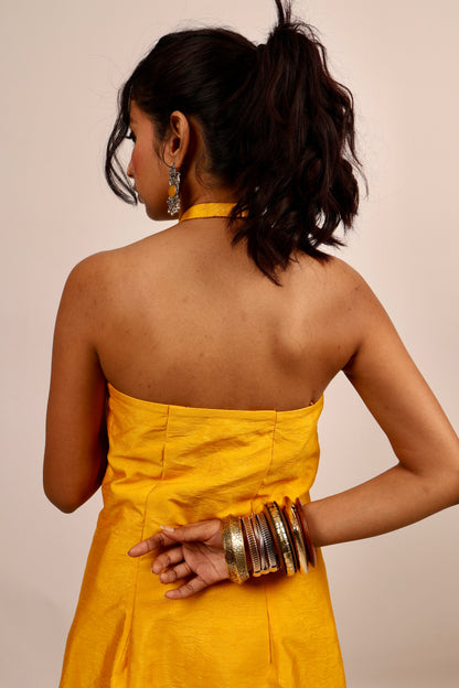 Yellow halter neck kurti set