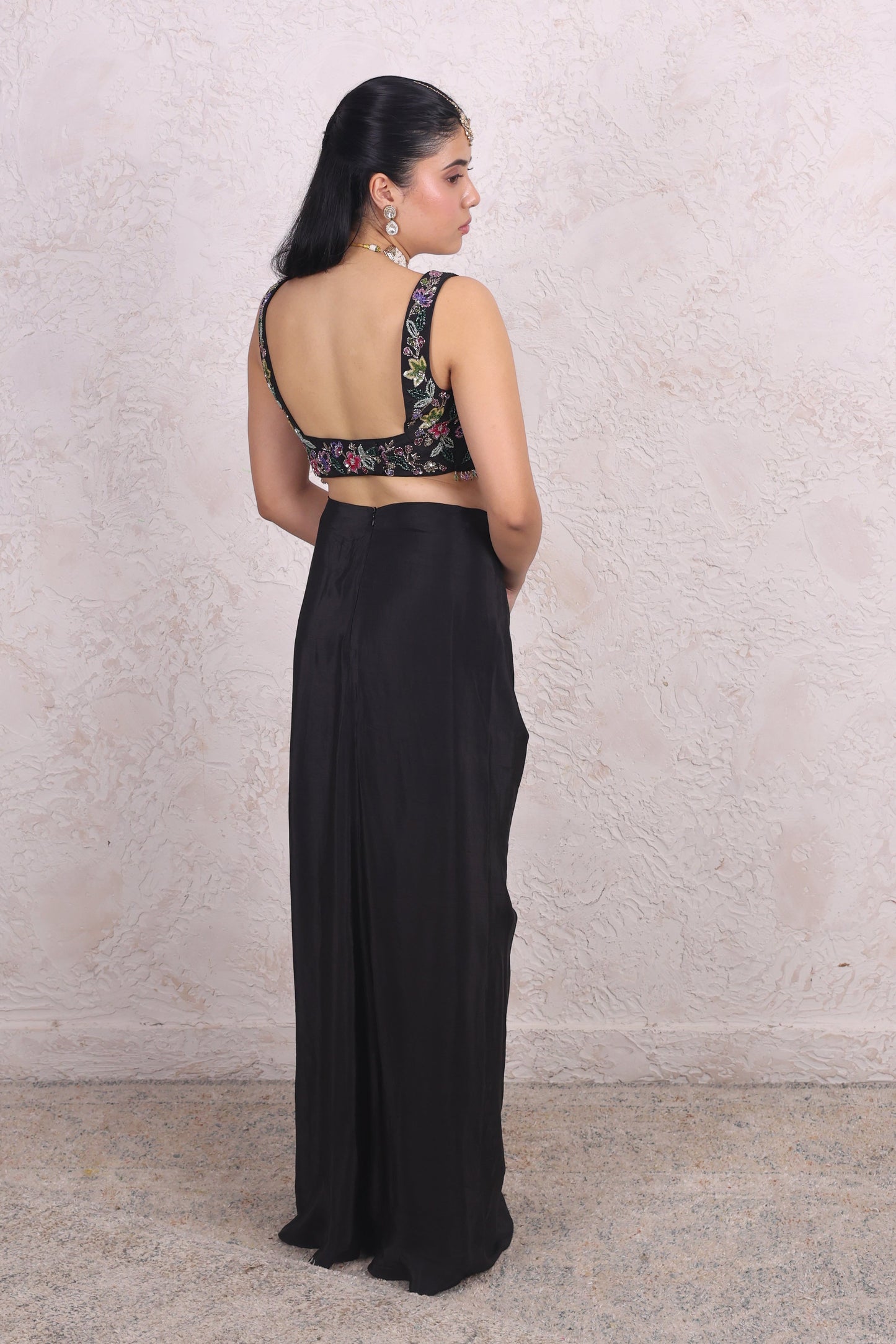 Black draped skirt with cape set