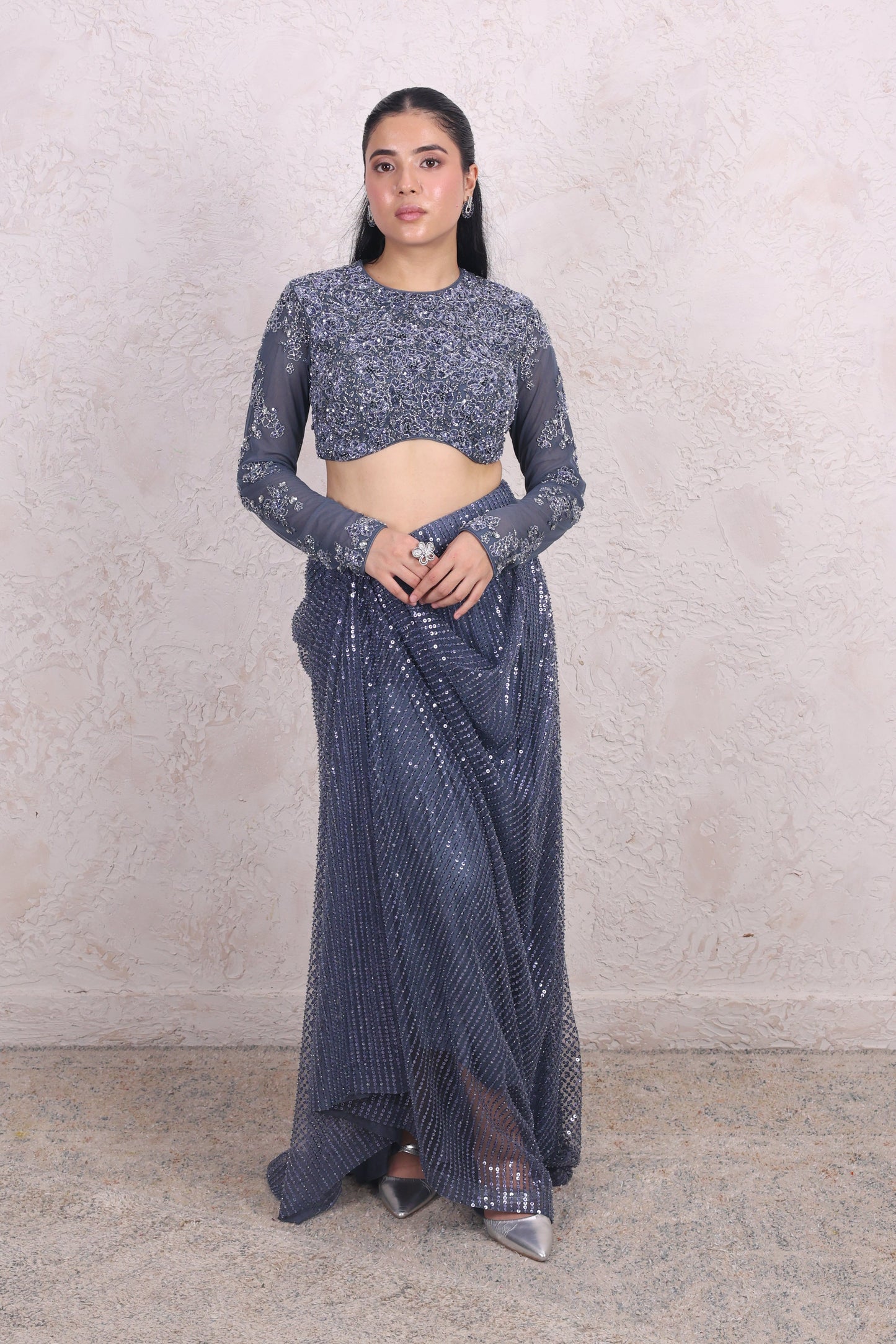 Steel Blue draped skirt set