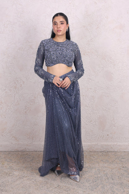 Steel Blue draped skirt set