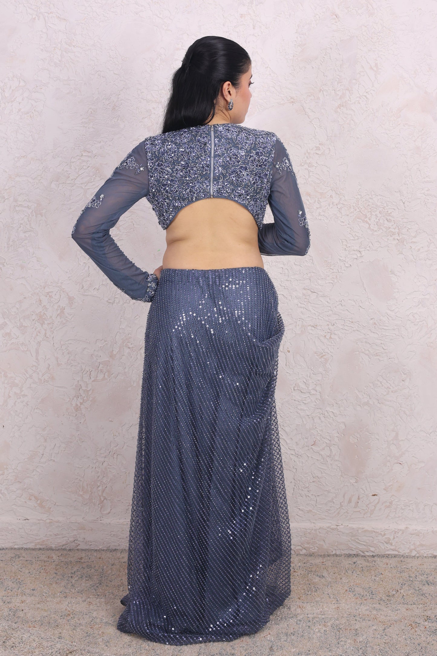 Steel Blue draped skirt set