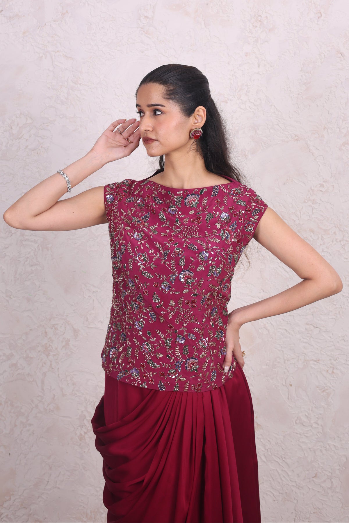 Wine multicolour drape set