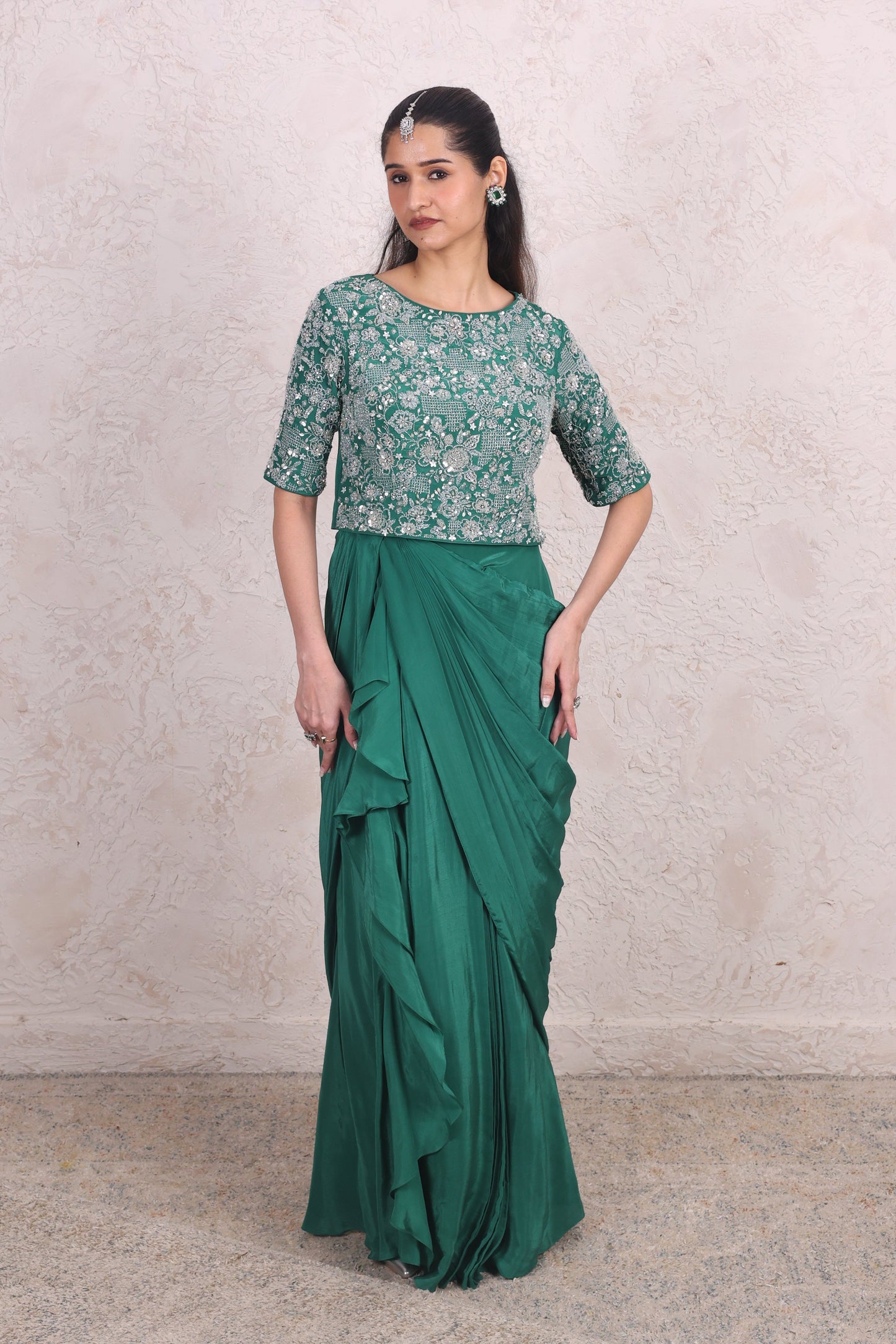 Green Draped skirt set