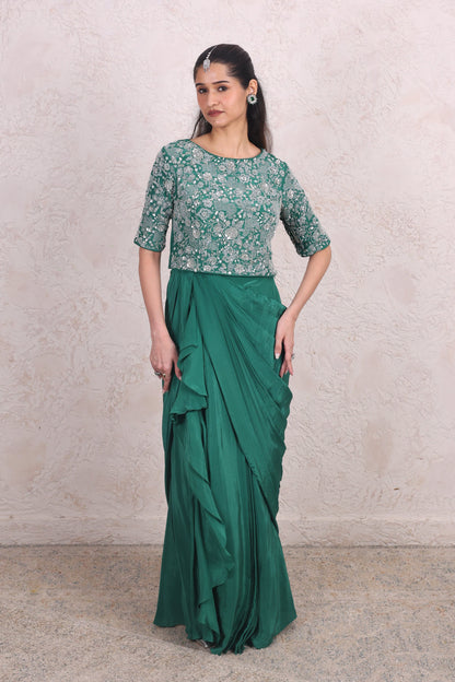 Green Draped skirt set