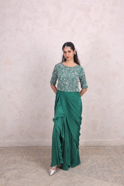 Green Draped skirt set