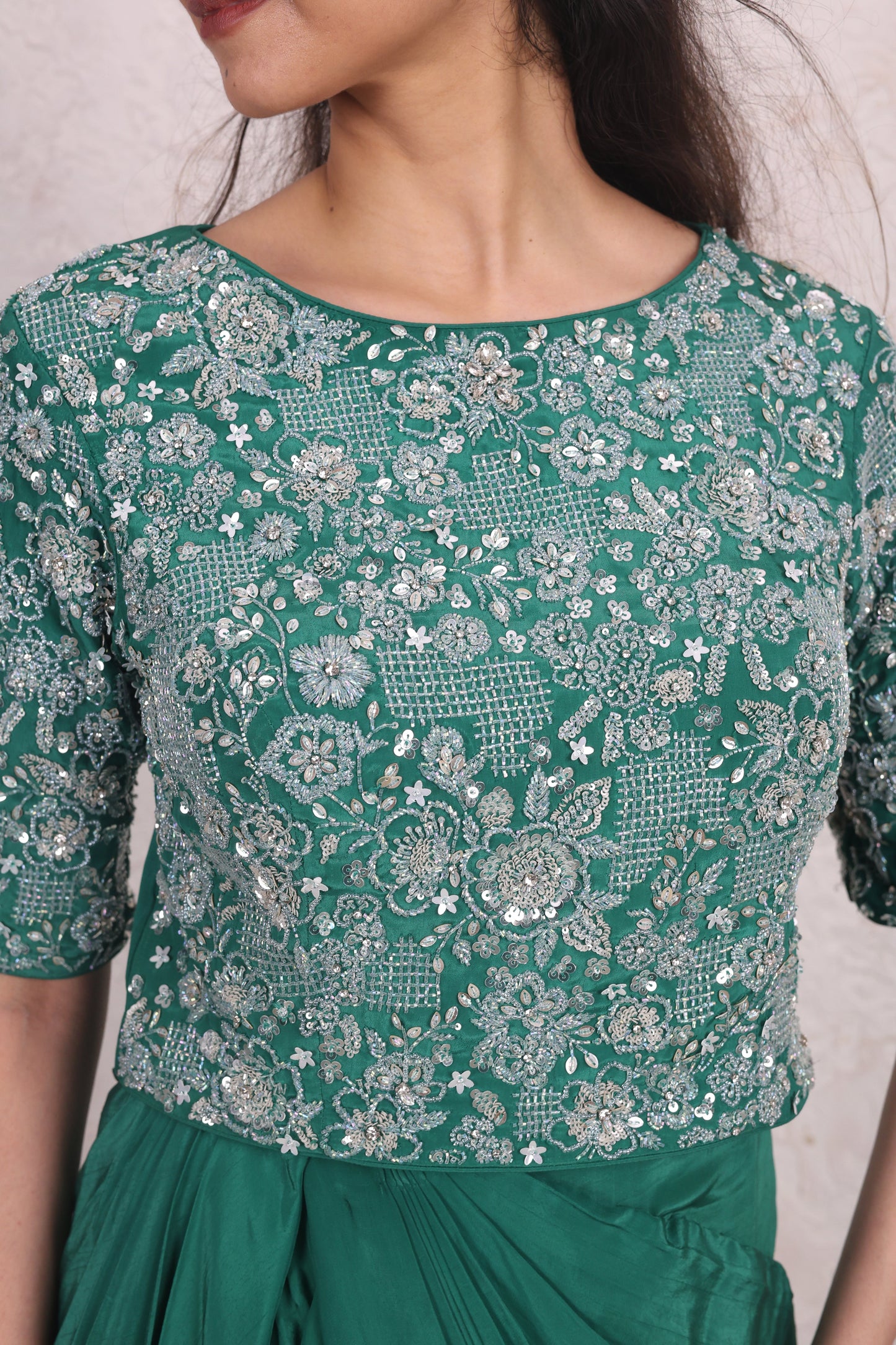 Green Draped skirt set