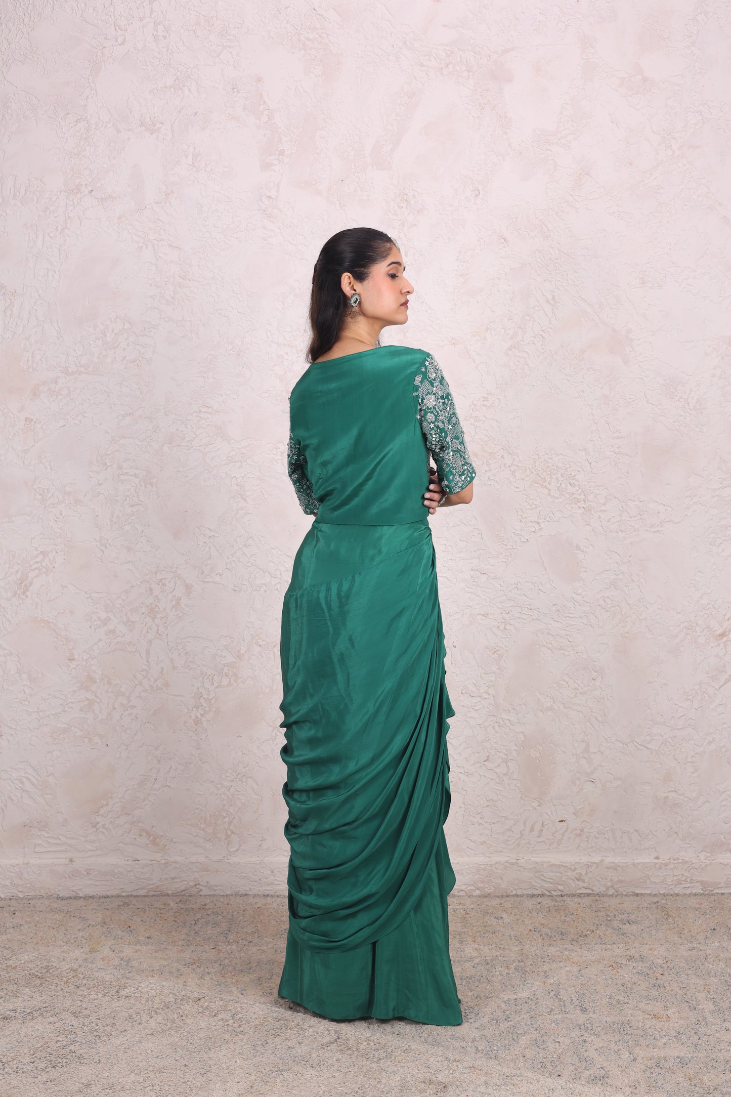 Green Draped skirt set