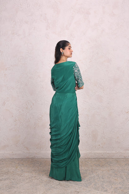 Green Draped skirt set