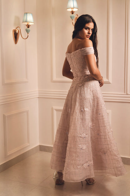 Lavender Lilac embroidered evening ball gown