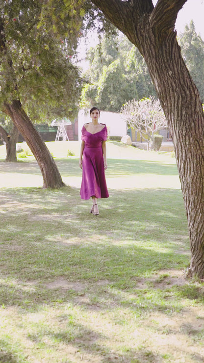 Purple draped midi dress