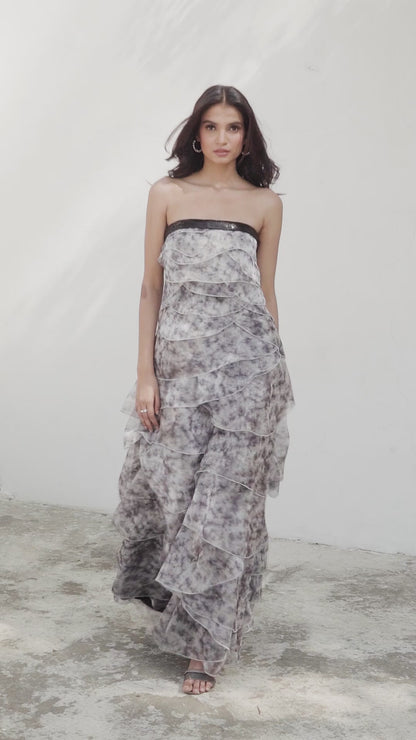 Tie dye black and white tiered dress