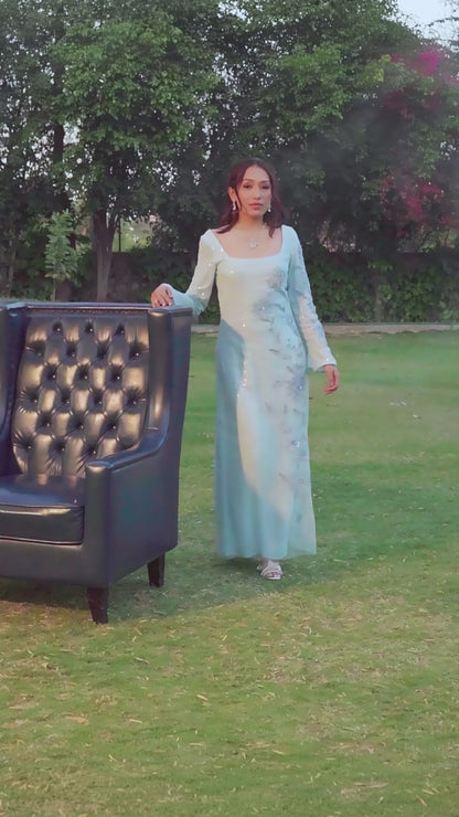Light blue long embellished Dress