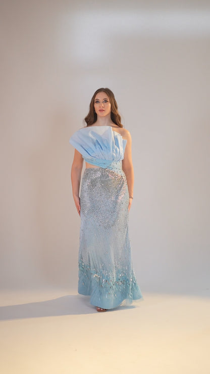 Light Blue Mermaid Evening Gown with Asymmetric Bodice