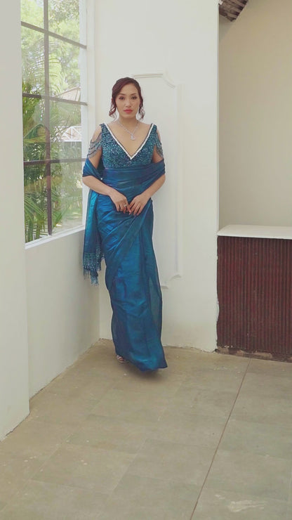 Teal embroidered Saree