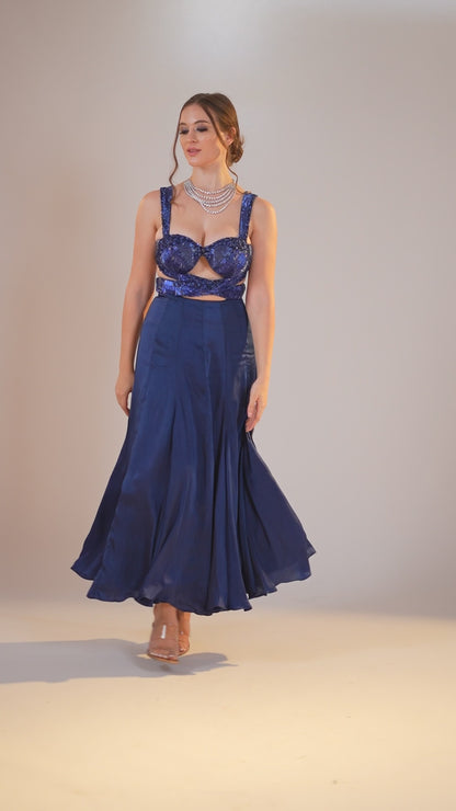 Dark Blue Beaded Sweetheart Evening dress