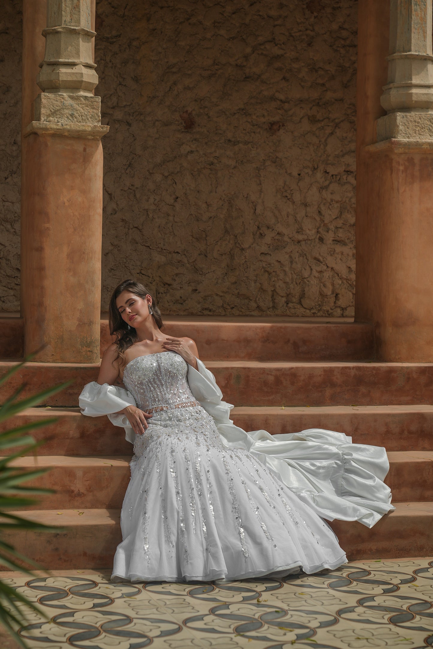 White embroidered corset fishcut lehenga set