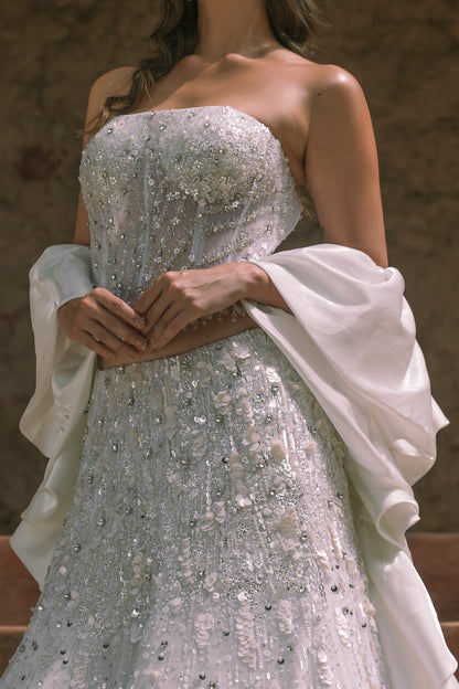 White embroidered corset fishcut lehenga set