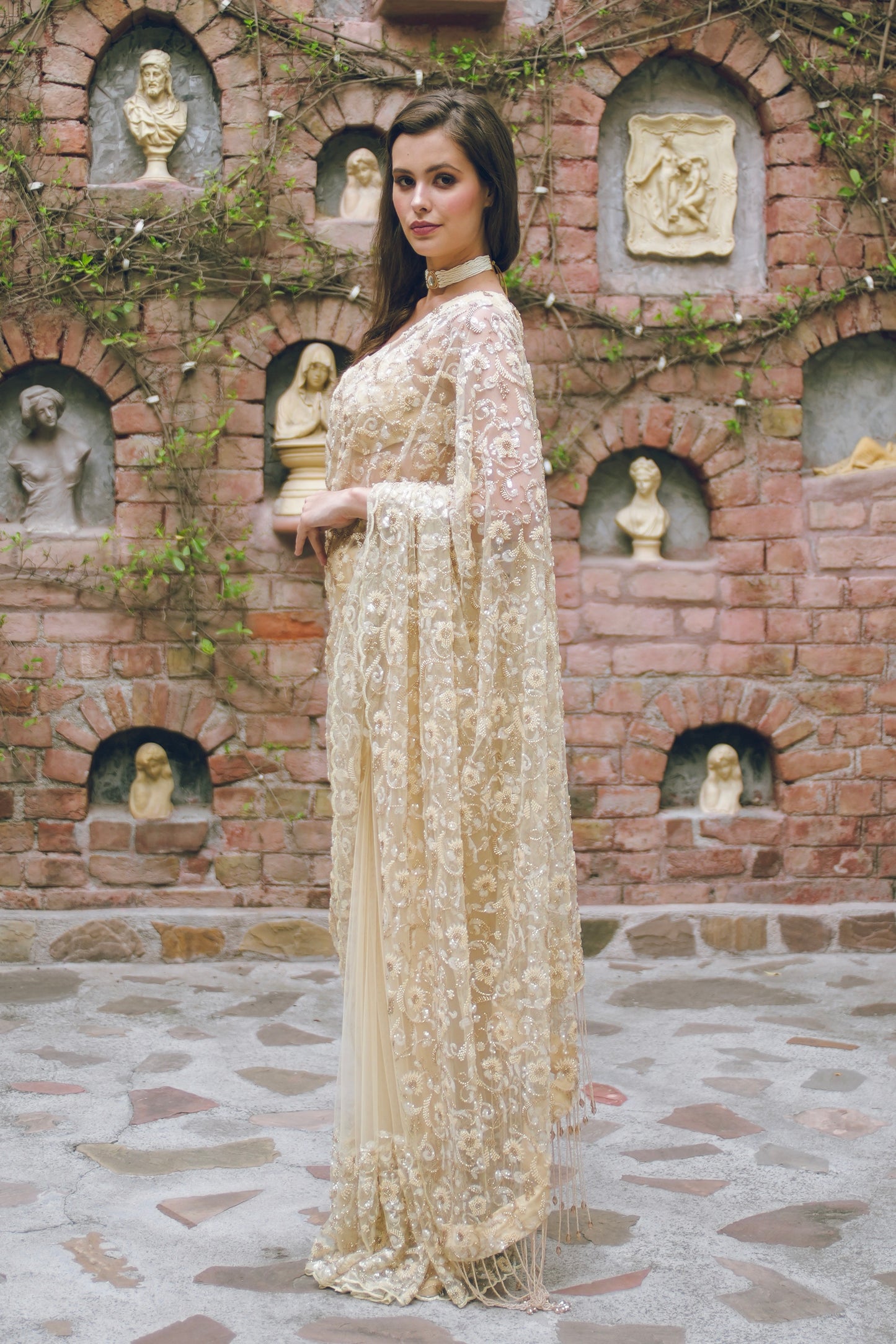 Butter yellow embroidered saree