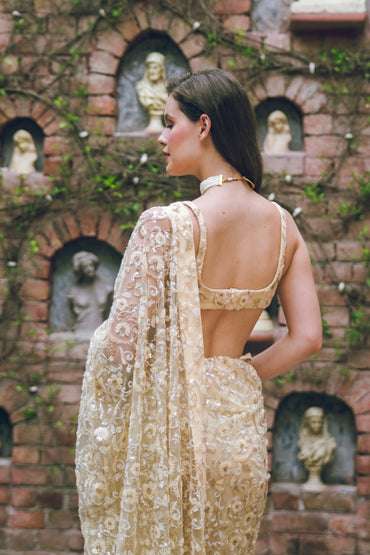 Butter yellow embroidered saree
