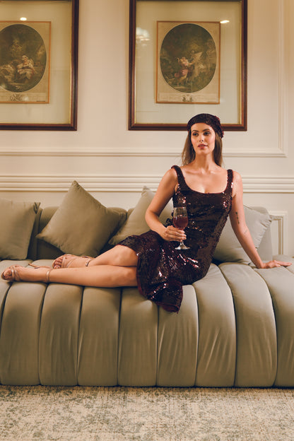 Maroon sequins Midi party dress
