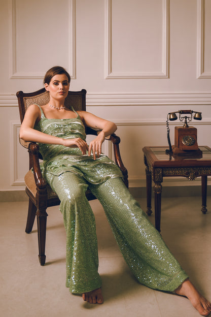 Pista Green layered sequins Kurta pants set