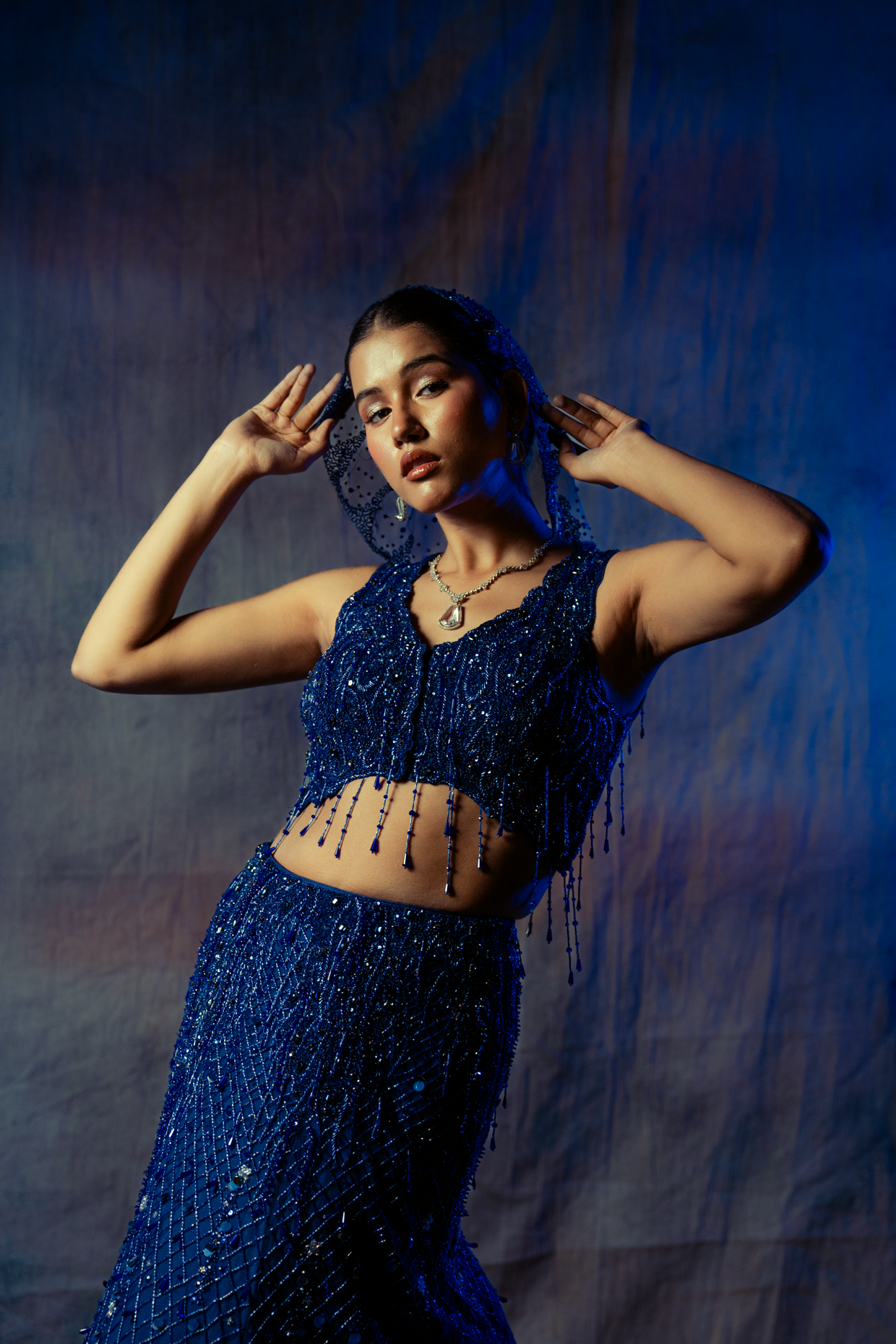 Pratibimb Blue Black Ombre Embroidered Fishcut Lehenga set